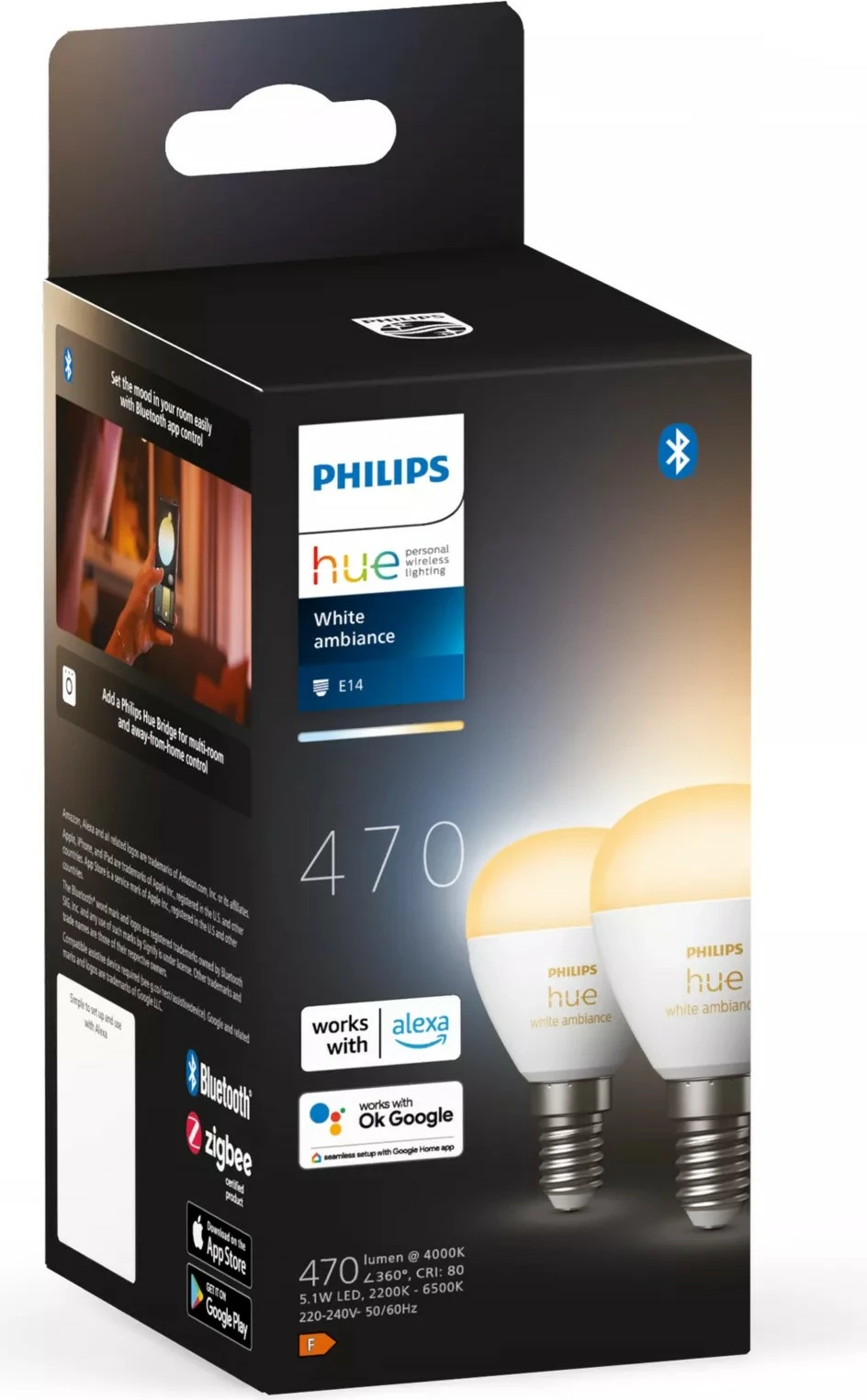 Pametna LED žarnica White ambience Lustre, E14, P45, Bluetooth, bela, Philips Hue