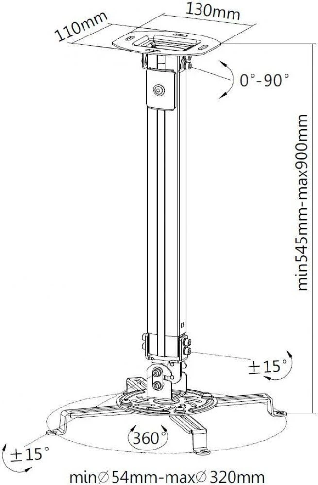 Nosilec za projektor Techly, 545–900 mm, siv