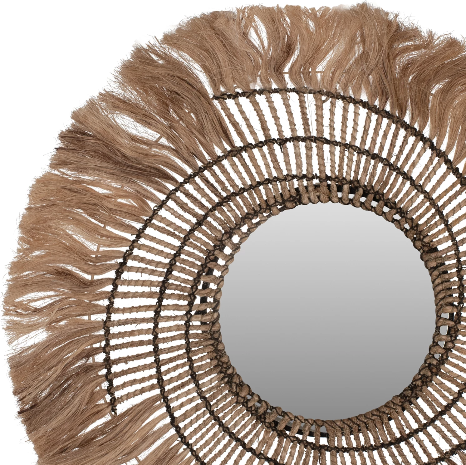 Okroglo ogledalo iz abaka vlaken v naravni barvi in črni vrvi 80x4x80Hcm FH7741