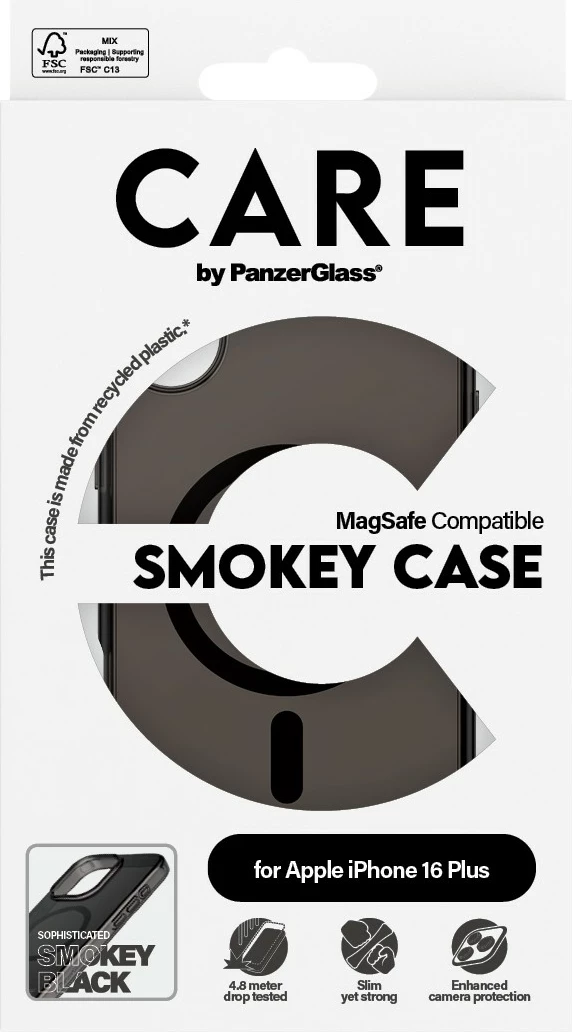 Zaščitni ovitek PanzerGlass CARE Case Flagship Smokey MagSAFE za iPhone 16 Plus, črn