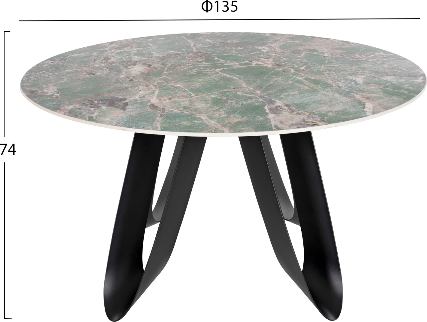 Notranji jedilni set 5 kosov ZOD FH21045 okrogla miza s keramično ploščo-4 naslanjači v petrol zeleni