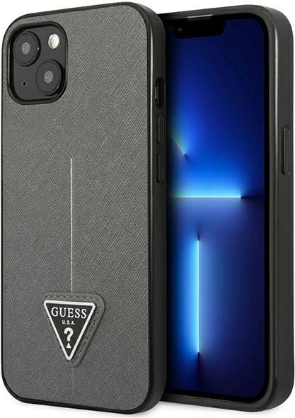 Ovitek za telefon za iPhone 14 6,1, Guess SaffianoTriangle Logo, srebrn