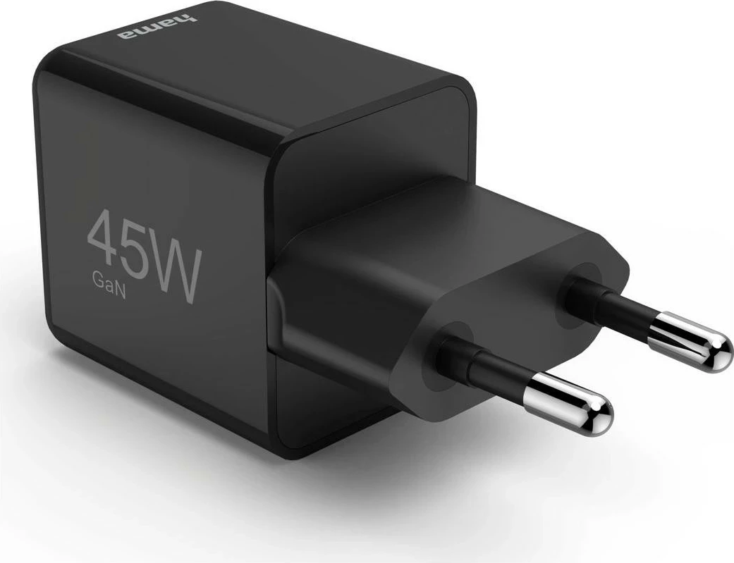 Kompakten in učinkovit polnilec Hama Supermini GaN 45W PD/QC, USB-C, črn
