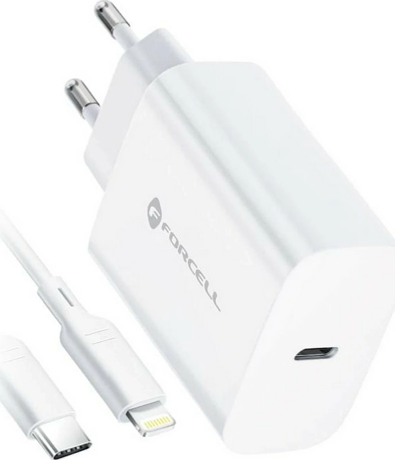 Hitri polnilec 20W za Apple, Forcell F-ENERGY TFK-TC-20WPD, USB Type-C, kabel Type-C na Lightning, bel