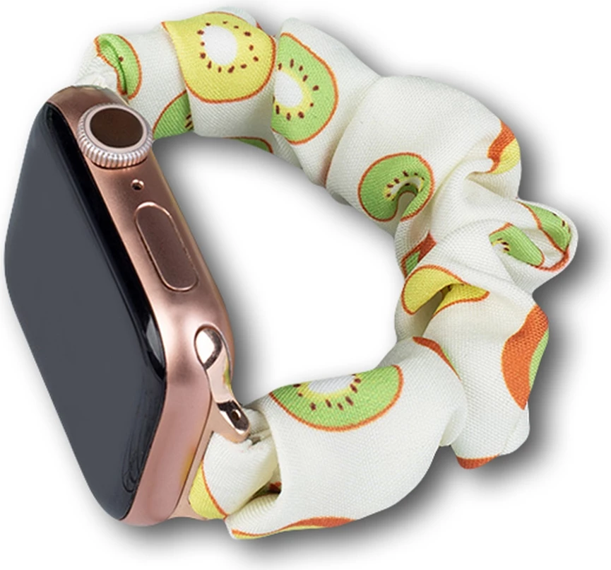 Elastičen tekstilni pašček z motivom kivija, bel — Hurtel za Apple Watch (42/44/45 mm)