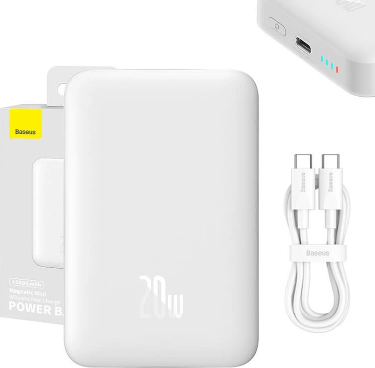 Prenosna baterija 10000 mAh Baseus Magnetic Mini, USB-C 20W, MagSafe, bela
