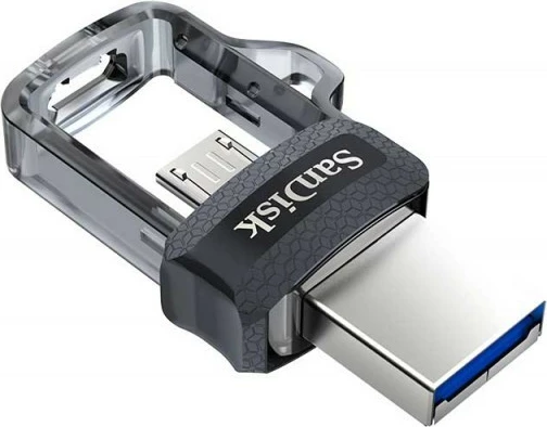 USB ključek SanDisk Ultra Dual Drive m3.0, 256 GB, USB 3.0/microUSB, črno/siv/prosojen