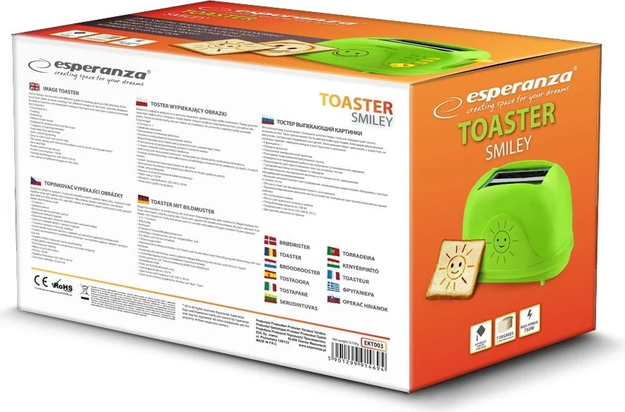 Pekač za kruh Esperanza Smiley EKT003, 750 W, zelen
