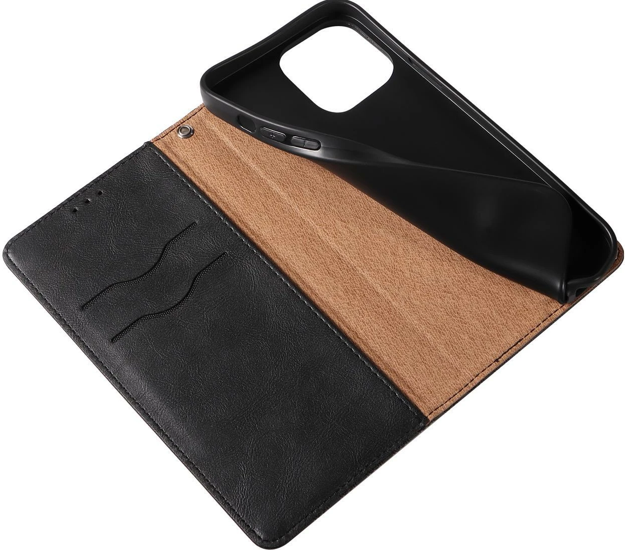 Ovitek za telefon z magnetnim zapiranjem, denarnico in paščkom za zapestje, za iPhone 12 Pro, Hurtel, črn