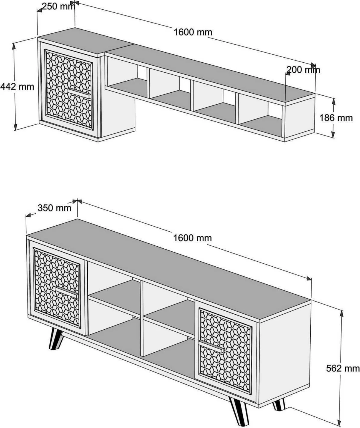 Komplet pohištva za TV FH9513.02 iz melamina v barvi oreha in modri barvi 160x35x56.2Hcm