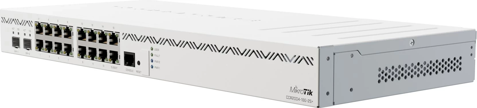 Profesionalni usmerjevalnik MikroTik CCR2004-16G-2S+, 128 MB RAM, 128 MB Flash, bel, 1U