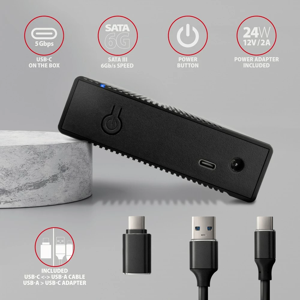 Zunanje računalniško ohišje za trdi disk 3,5", USB 3.2 Gen 1, SATA, kovinsko, črno AXAGON EE35-GTR