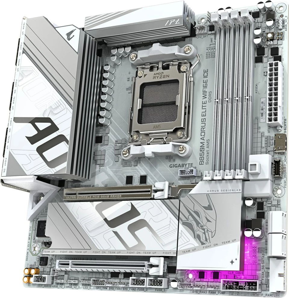 Matična plošča Gigabyte B850M AORUS ELITE WIFI6E ICE, Socket AM5, za AMD Ryzen 9000, bela