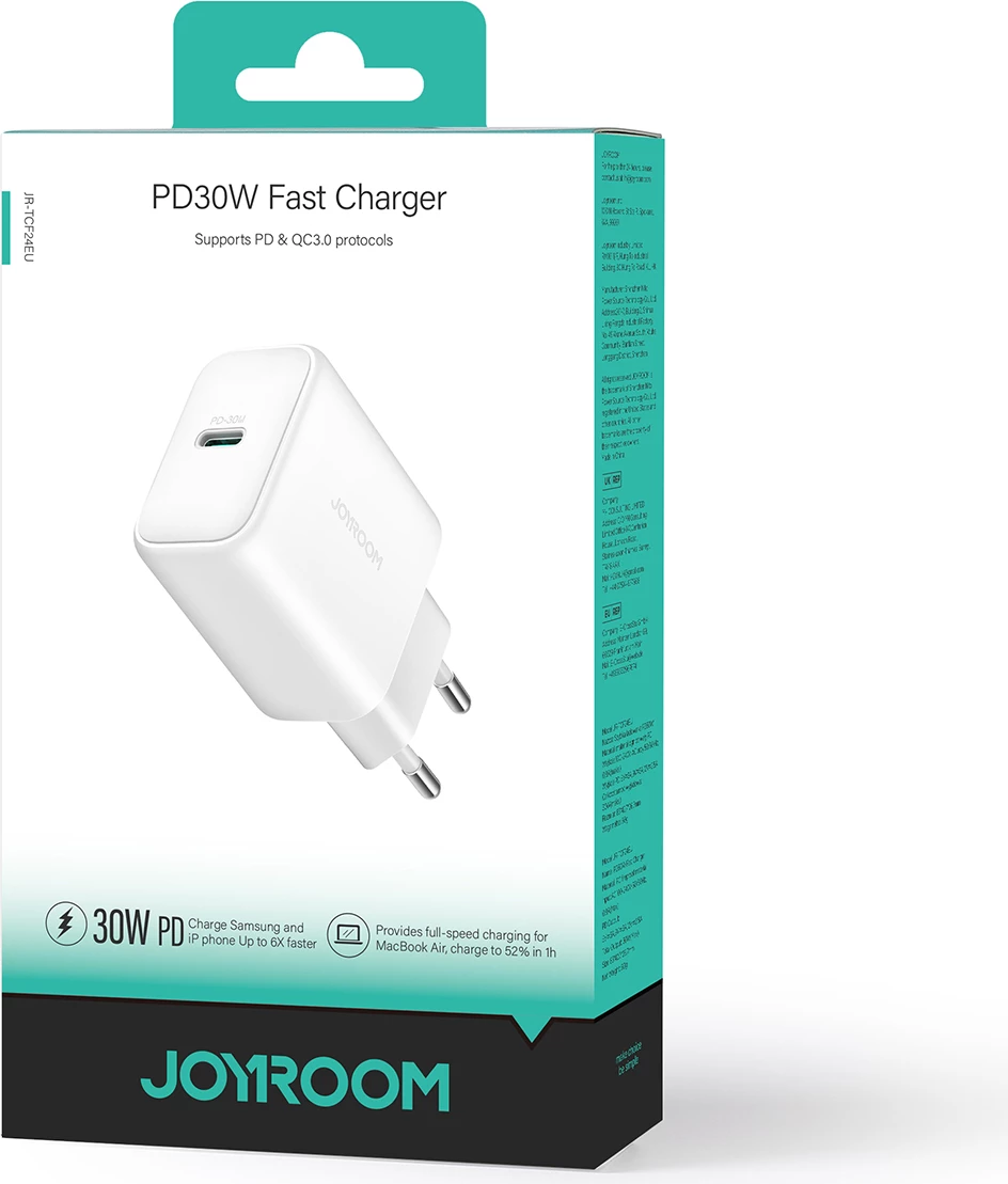 Stenski polnilec 30W PD/PPS/QC 1x USB‑C Joyroom JR-TCF24, EU vtič, bel