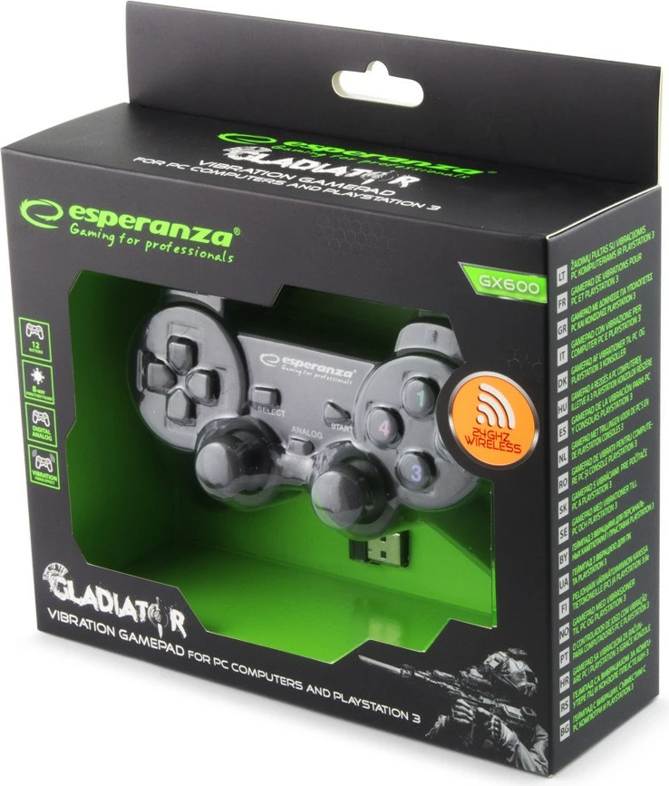 Brezžični gamepad za PC/PS3, Esperanza EGG108K, črn
