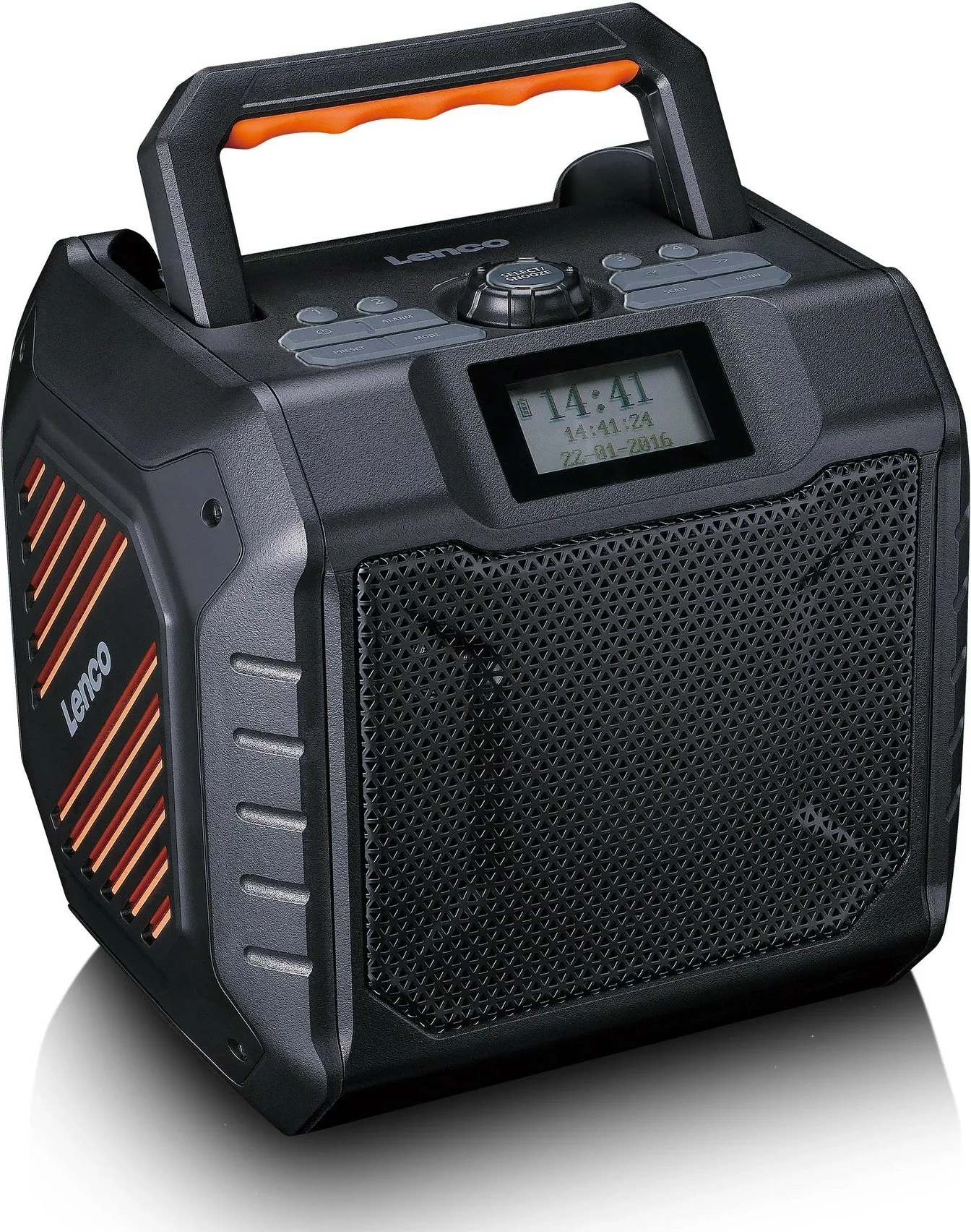 Prenosni radio z Bluetooth, 30 ur baterije, SD, črno/oranžen Lenco ODR-160GY