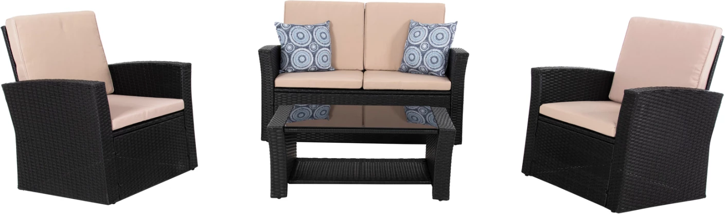 Zunanji salon 4-delni set THORE FH5978 sintetični ratan v antracit-bež blazinah