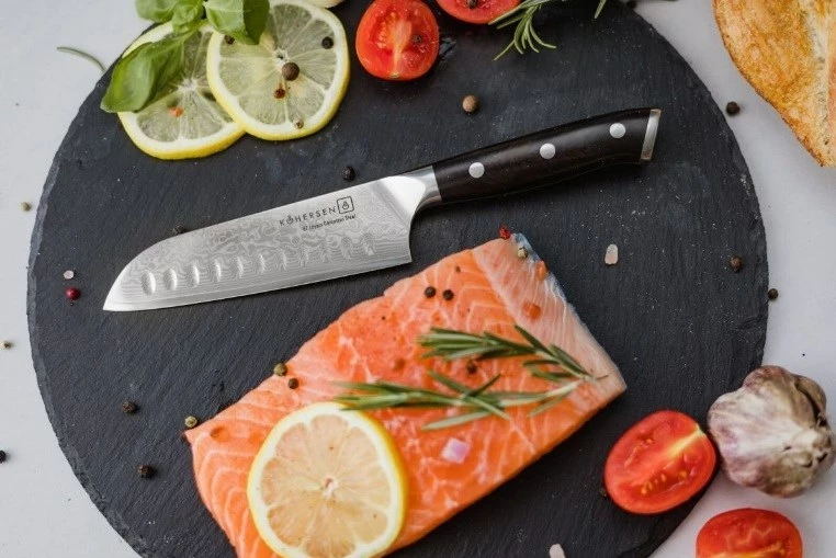 Santoku nož Elegance Ebony Wood Kohersen, 12,7 cm, Damascus jeklo