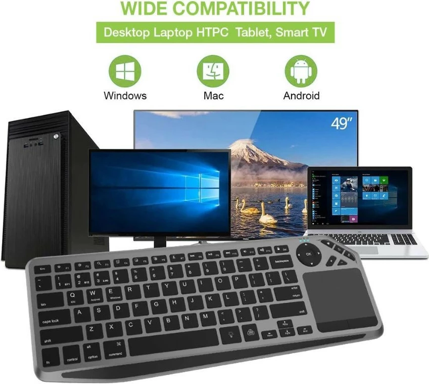 Brezžična tipkovnica s sledilno ploščico, Techly 365375, Bluetooth/2.4 GHz, LED, črna/siva