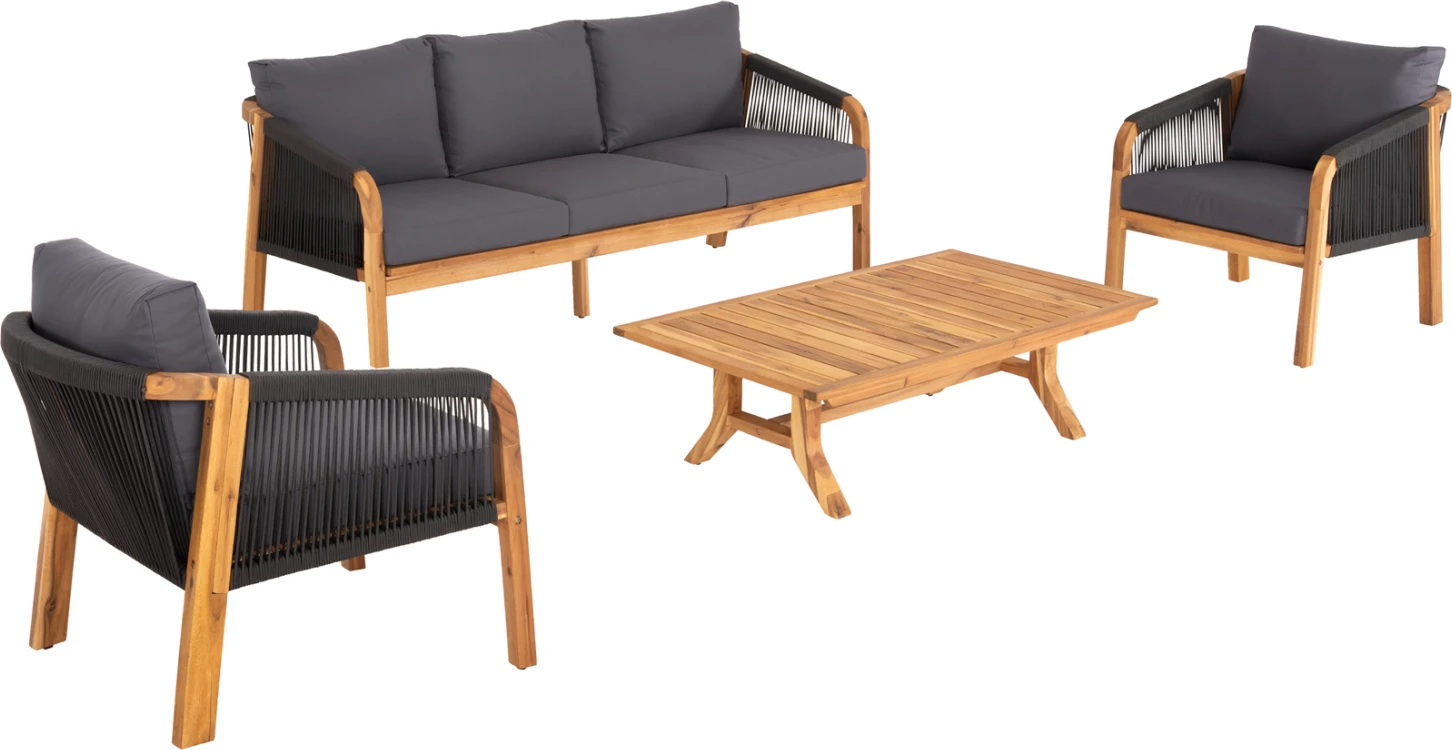Zunanji lounge set 4 kosov ROSSWELL FH6084.01 akacijev les-okrogla vrv in blazine v antracitu