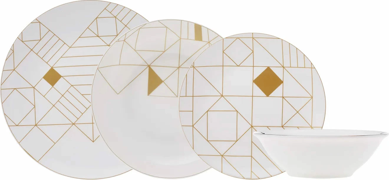 Set za večerjo, 24-delni, bel z zlatimi detajli, Hermia Concept Jupiter
