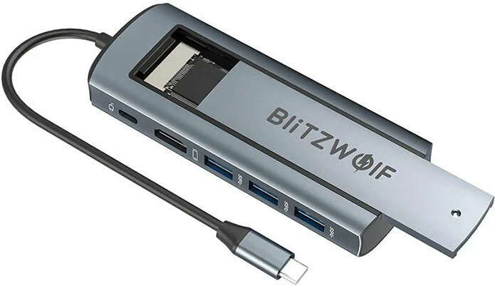 HUB adapter 6-v-1, USB 3.0, USB-C PD 100W, režo za SSD, BlitzWolf BW-Neo TH13, srebrn