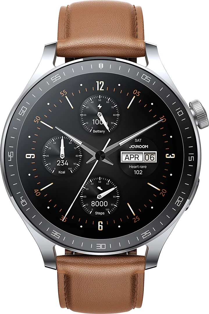 Pametna ura Joyroom JR-FC2 Pro, 1,46", Bluetooth, 350 mAh, srebrna, z usnjenim in silikonskim paščkom