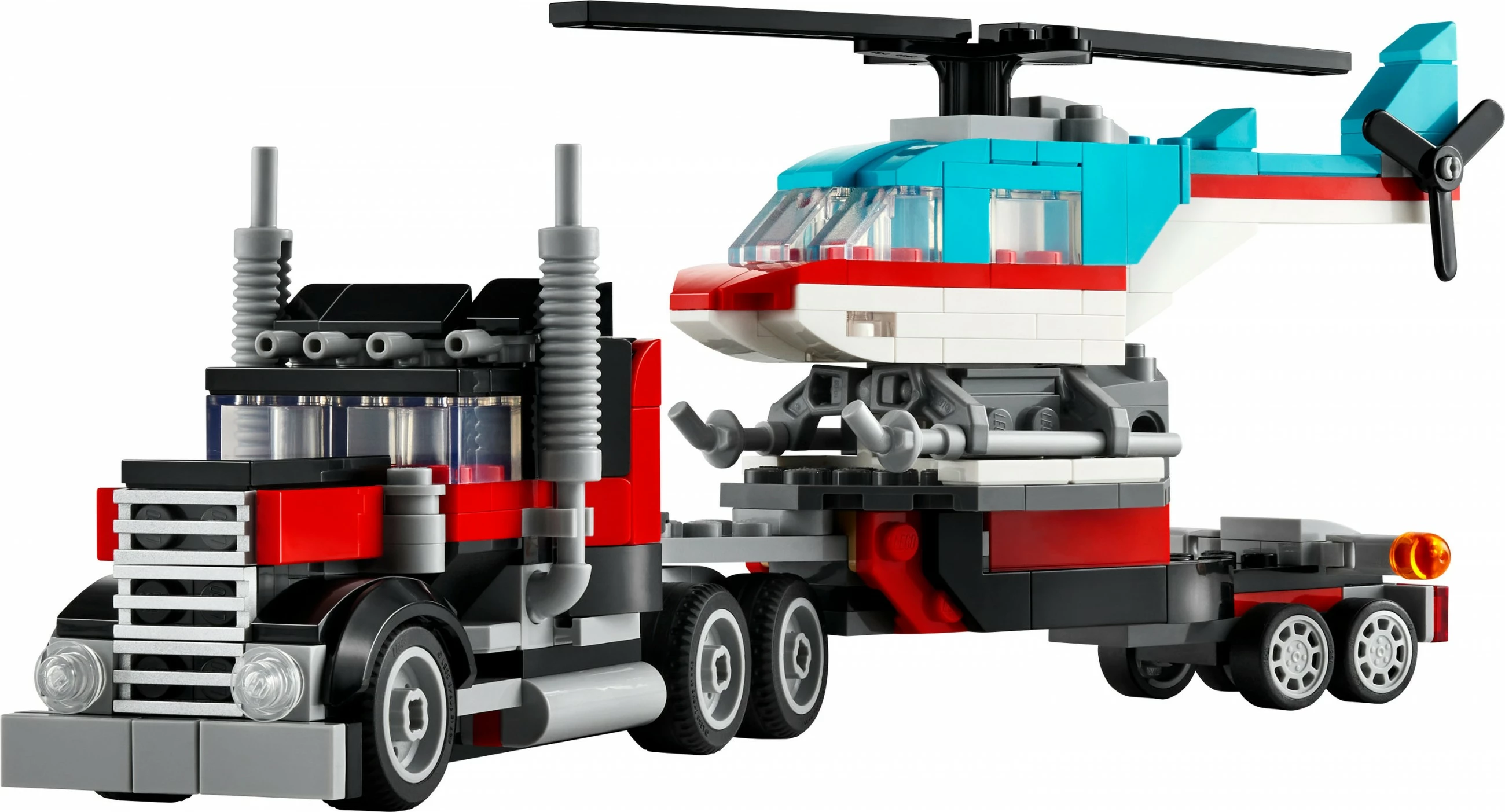 Set za gradnjo LEGO Creator 3 v 1, tovornjak s platformo in helikopter, 270 kosov, večbarven