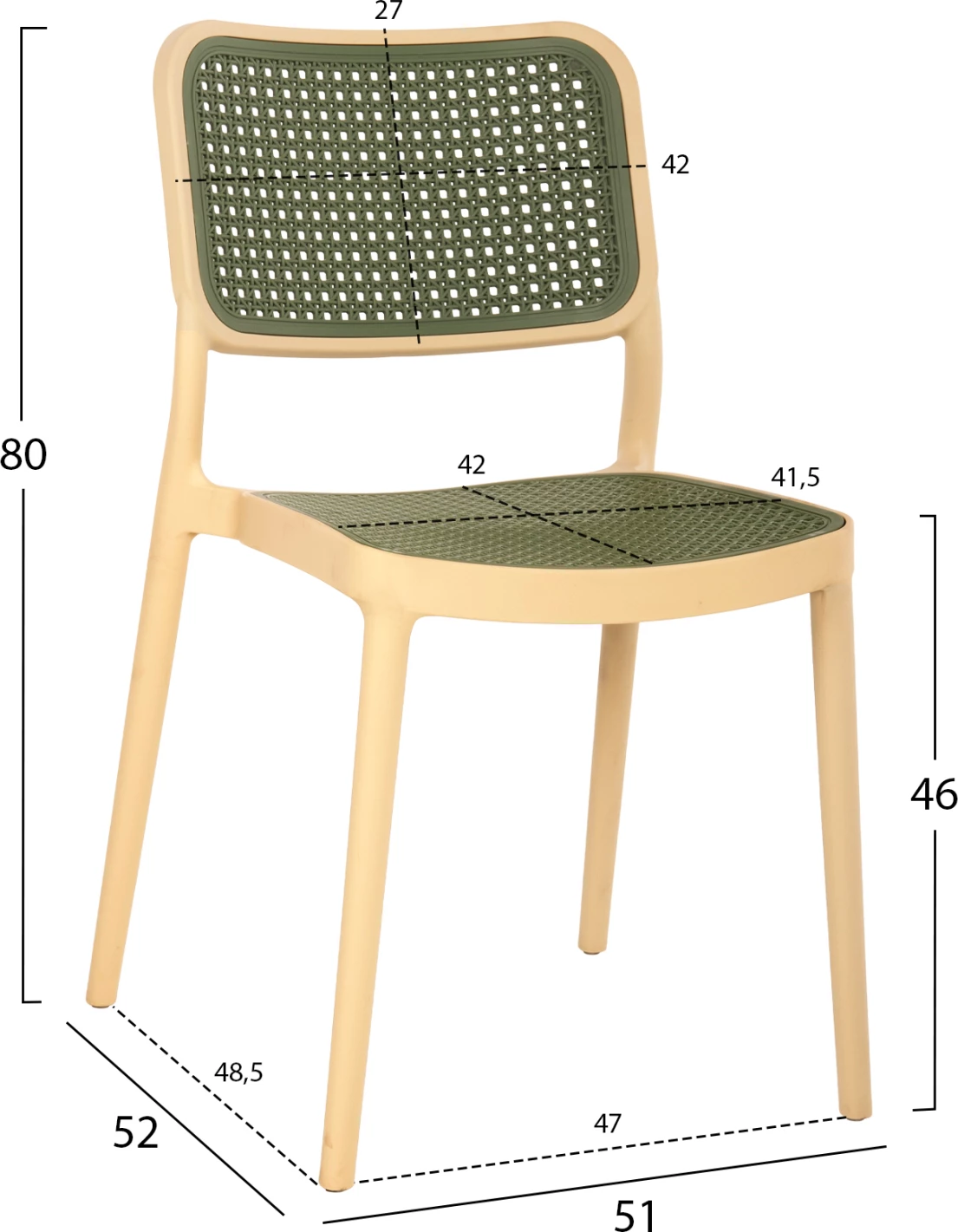 Stol iz polipropilena MEKO FH5934.04 bež in olivno zelen 41x49x102Hcm