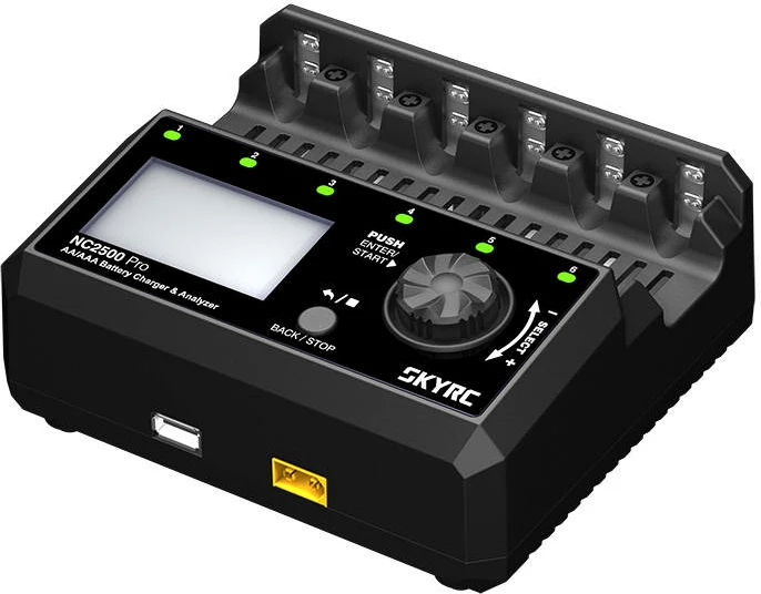 Polnilec baterij za AA/AAA, 6 rež, USB QC3.0, črn, SkyRC NC2500 Pro