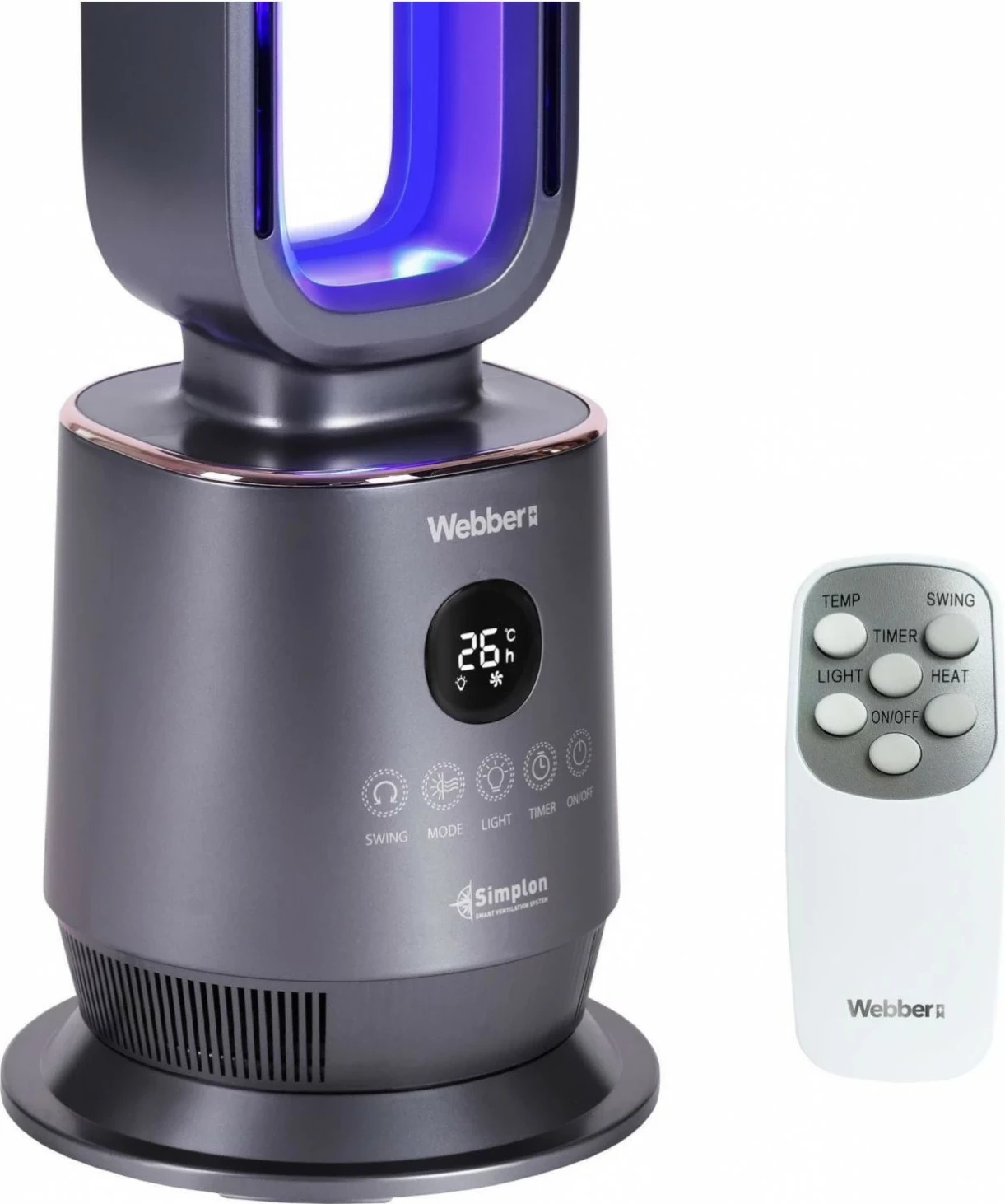 Ventilatorski grelec Webber TWB1830, 2000 W, siv