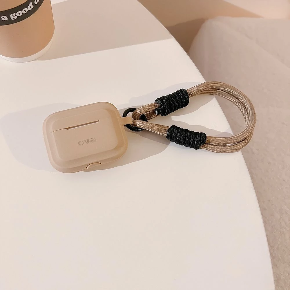 Silikonski ovitek z vrvico za AirPods Pro/Pro 2 Tech‑Protect, svetlo rjav