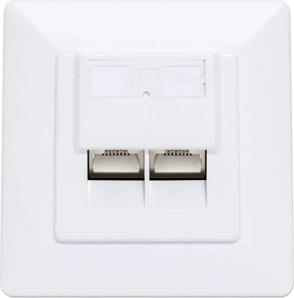 Vtičnica za omrežje Cat6 Intellinet 771900, 2x RJ45 10G, STP, 80x80 mm, bela