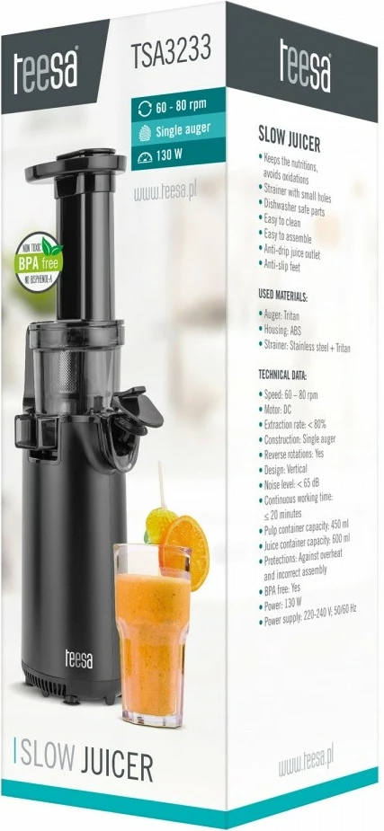 Sokovnik za sadje in zelenjavo TEESA TSA3233, 600 ml, črn