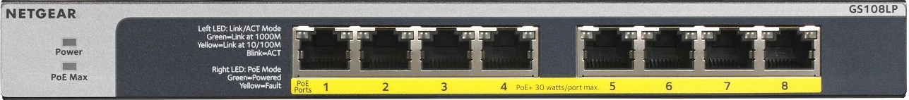 Gigabit Ethernet preklopnik NETGEAR GS108LP, PoE, 1U