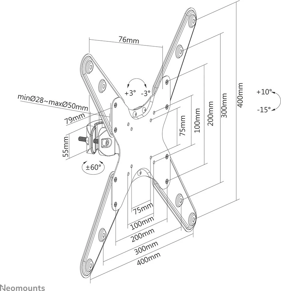 Stenski nosilec za TV Neomounts FL40-430BL14, montaža na drog, 32–55 palcev, jeklo, črn
