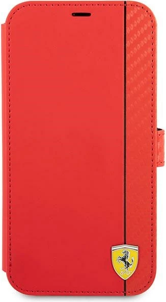 Zaščitni ovitek Ferrari On Track Carbon Stripe za iPhone 13 mini, rdeč, z zapenjanjem
