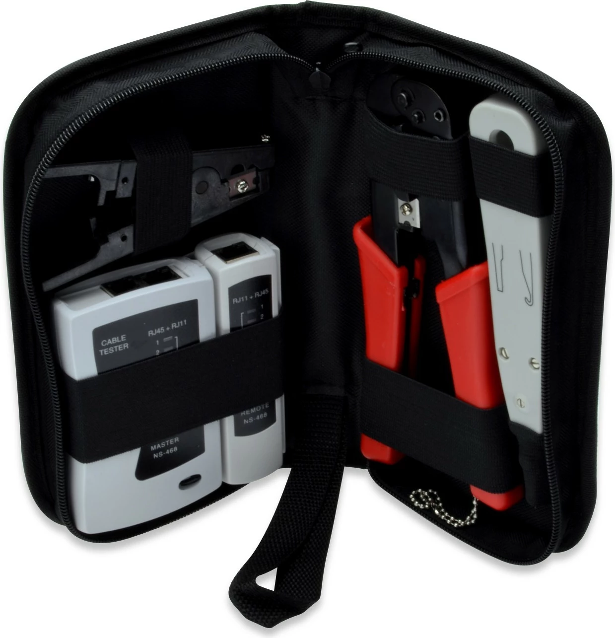 Komplet orodij za omrežja, z krimpalnikom in testerjem kablov, črn, Digitus