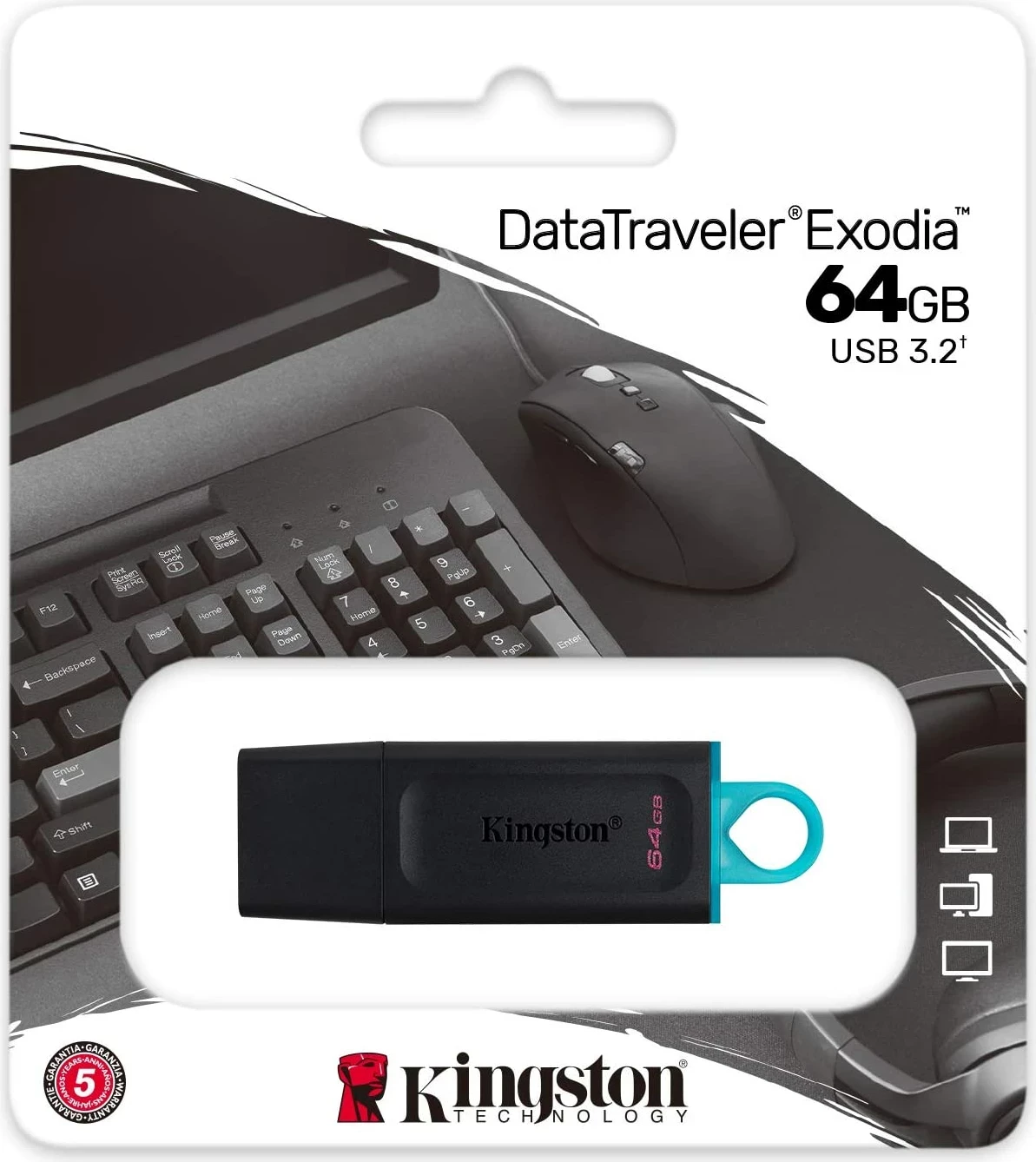 USB ključ 64GB Kingston DataTraveler Exodia, črn/turkizen