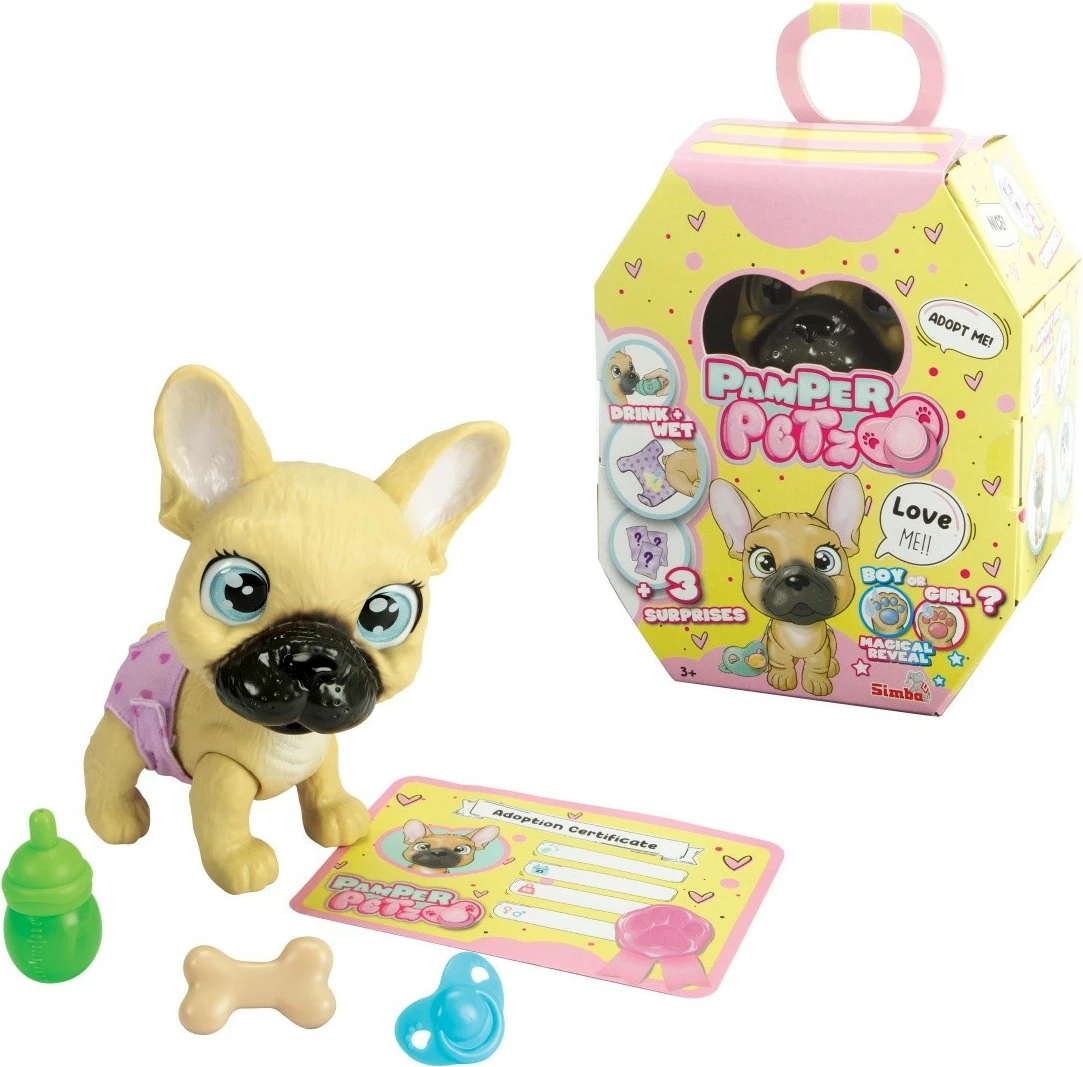 Interaktivna igrača francoski buldog Pamper Petz, Simba, komplet z dodatki