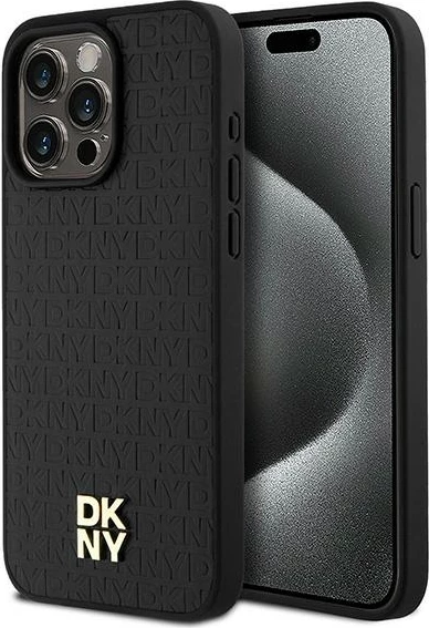 Ovitek iz umetnega usnja z monogramom DKNY, kovinski logotip, MagSafe za iPhone 15 Pro Max, črn