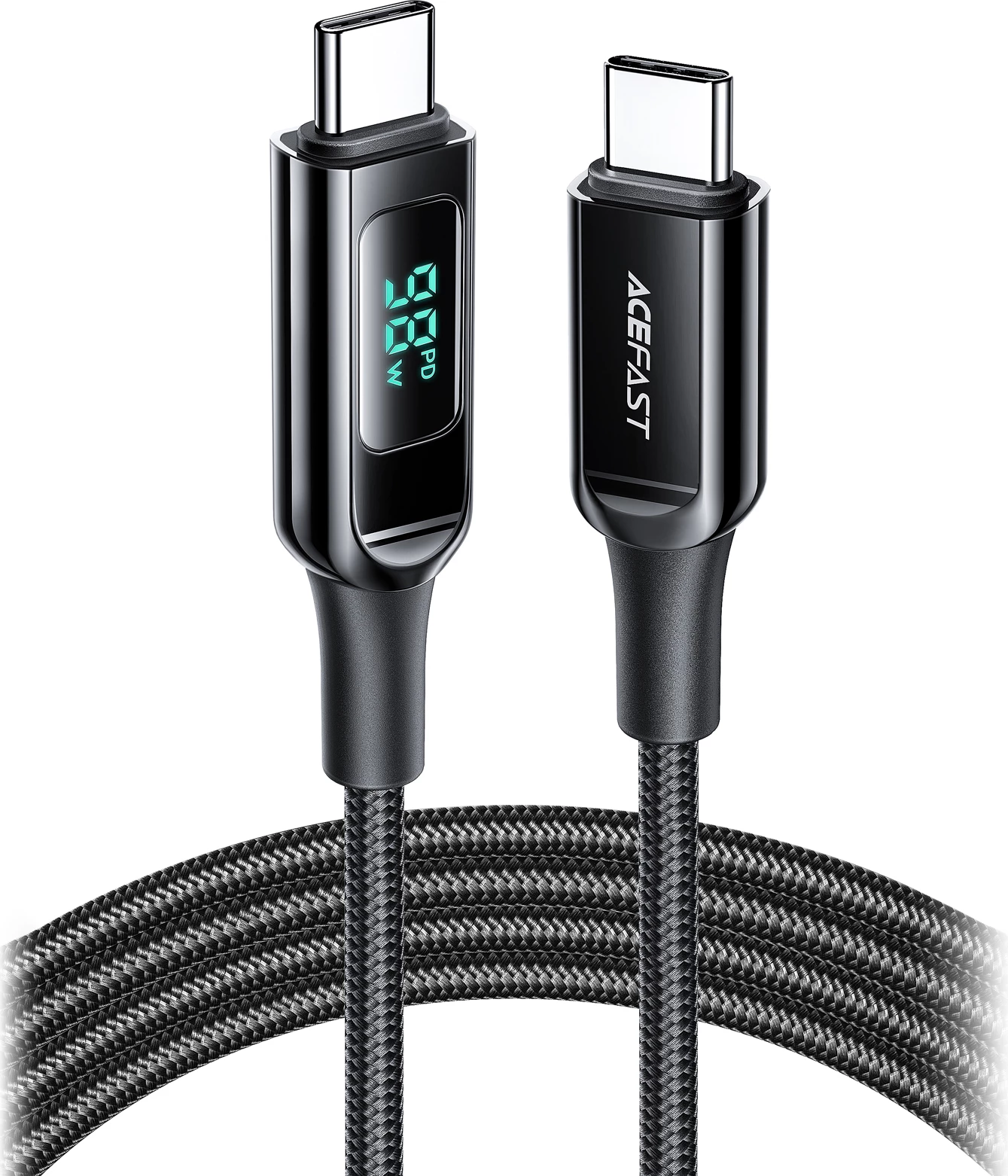 Kabel USB-C na USB-C, 2 m, 100 W, z LED zaslonom, črn, Acefast C6-03