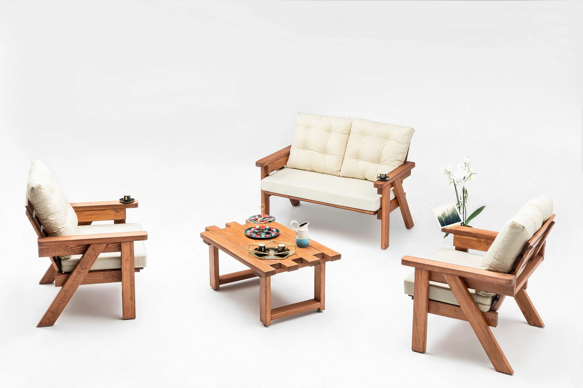 Vrtni lounge set Skye Decor Abant (3+1+1), krem