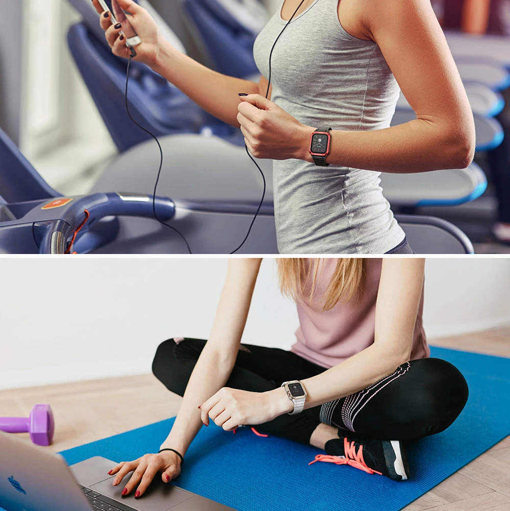 Zaščitni trak s ohišjem Hurtel za Apple Watch 9/8/7/6/5/4/3/2/SE/SE2, 41/40/38 mm, moder