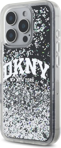 Trdi ovitek za iPhone 16 Pro 6,3" DKNY DKHCP16LLBNAEK, Liquid Glitter Arch Logo, črn