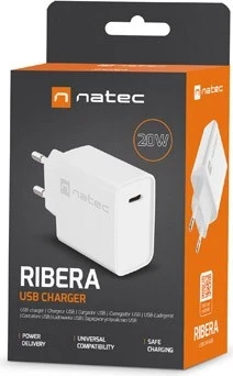 Hitri polnilec 20W USB-C, Natec Ribera, bel