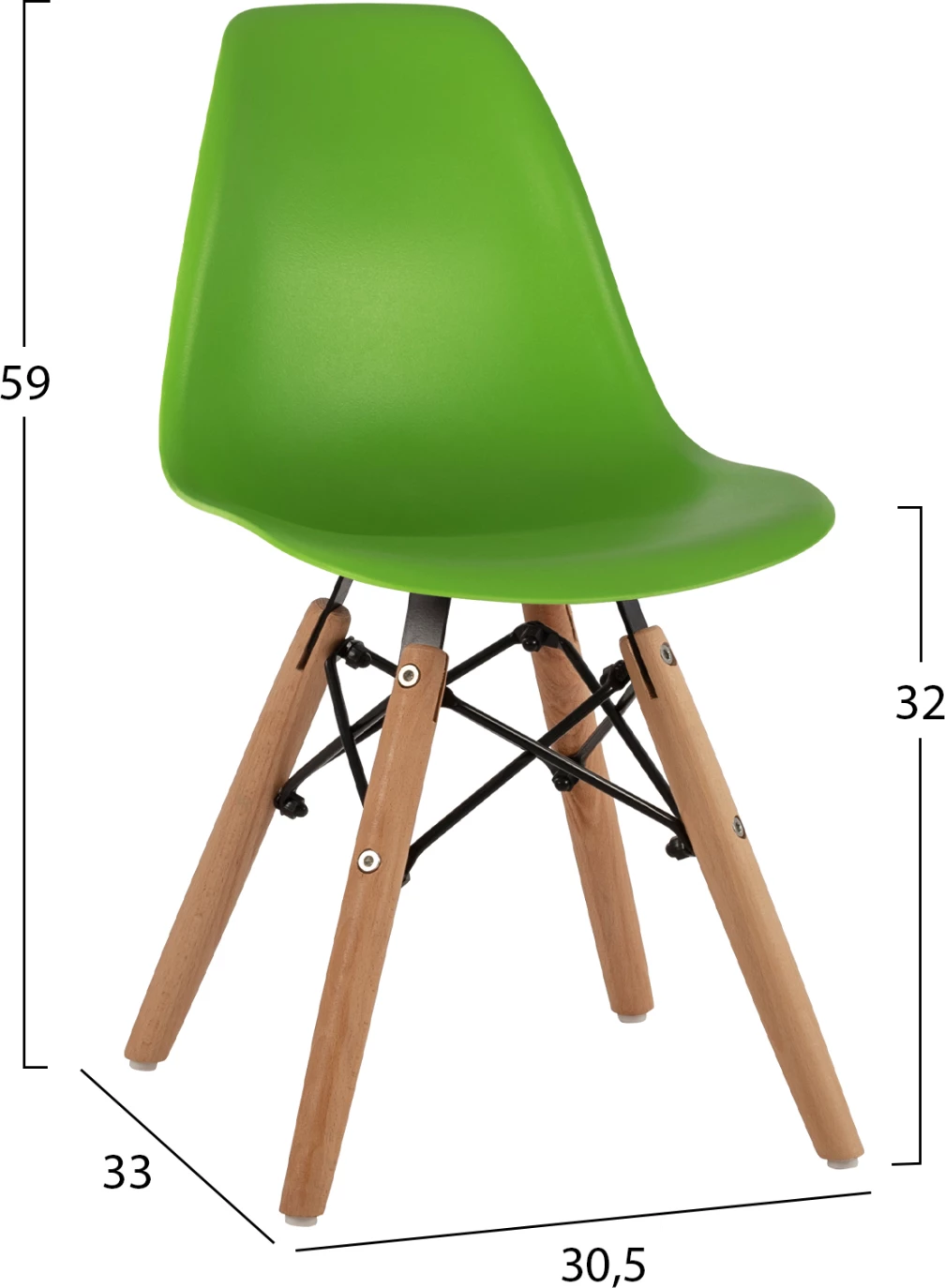 Stol Twist Kid FH8453.03 z lesenimi nogami in zelenim sedežem 30,5x33x59 cm, set 4 kosov