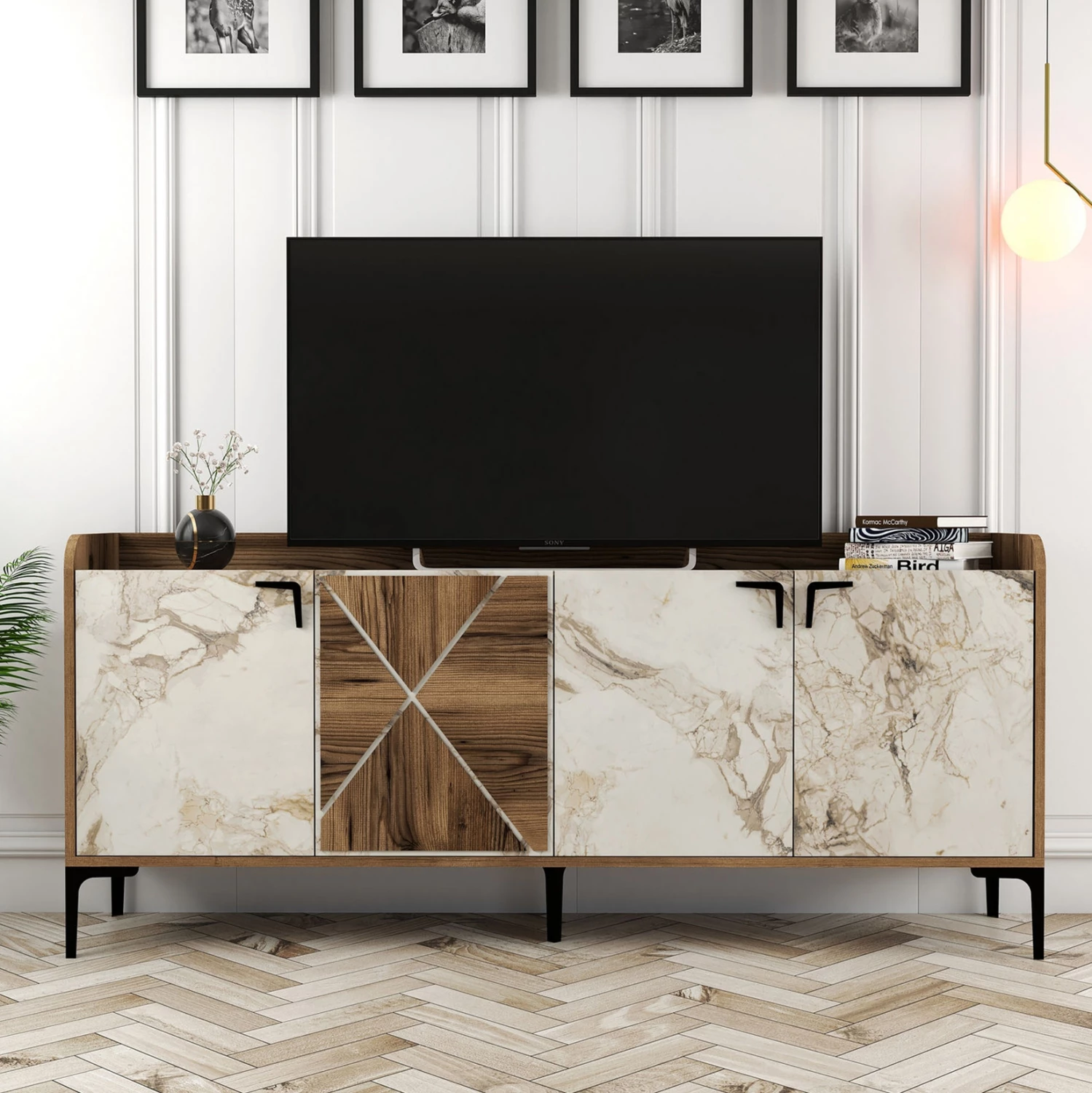 Bife melamin oreh in videz belega marmorja 180x35x78Ηcm.ΗΜ9433.02