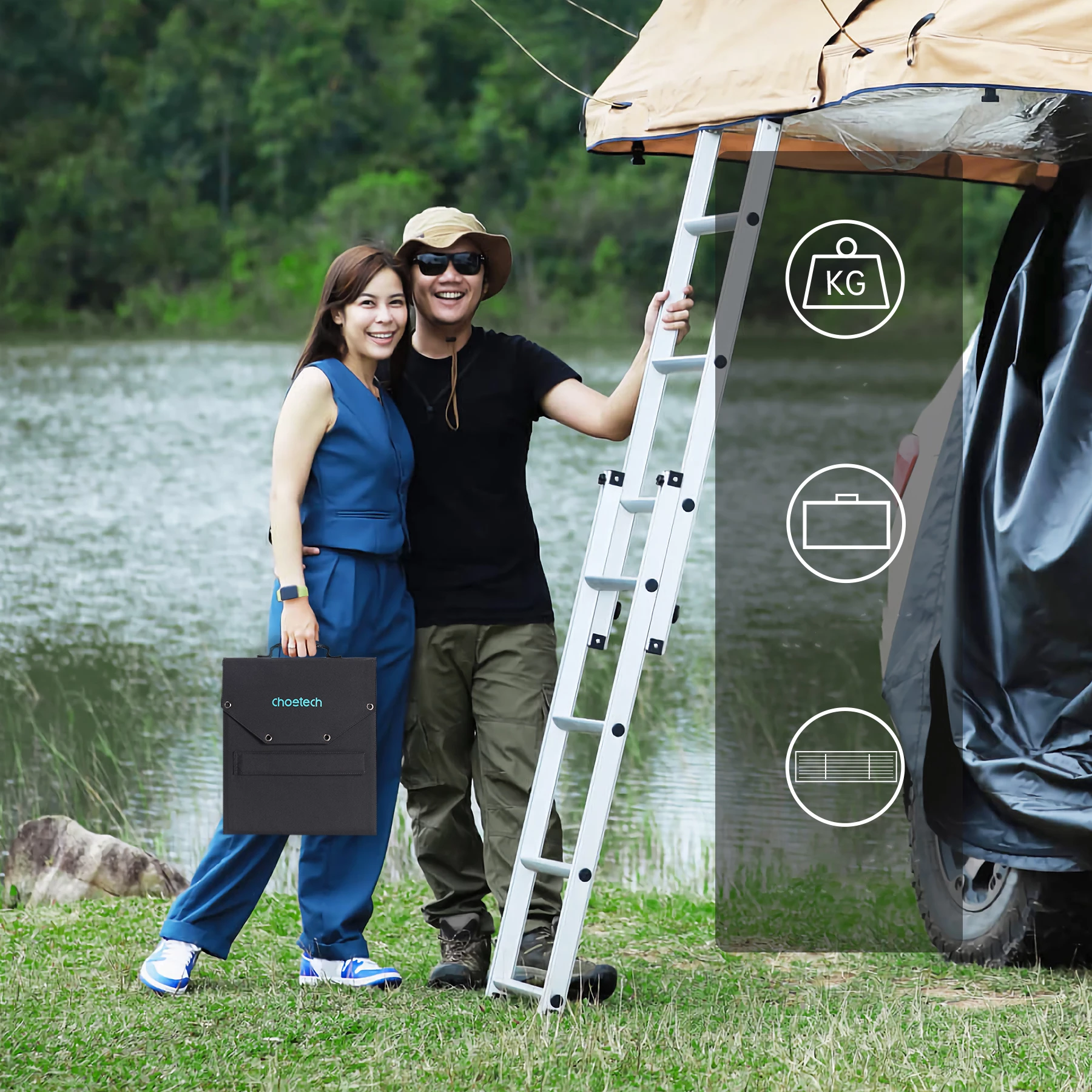 Zložljiv sončni polnilec Choetech SC009-V2, 100 W, 2x USB-A, USB-C, črn