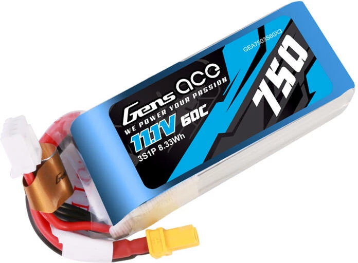 Visokozmogljiva LiPo baterija Gens Ace GEA7503S60X3, 750mAh, 11,1V, 60C, XT30, modra